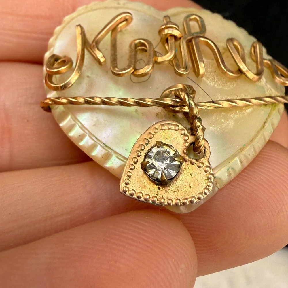 Vintage Mother Brooch Heart Mother of Pearl Gold Tone Sweetheart